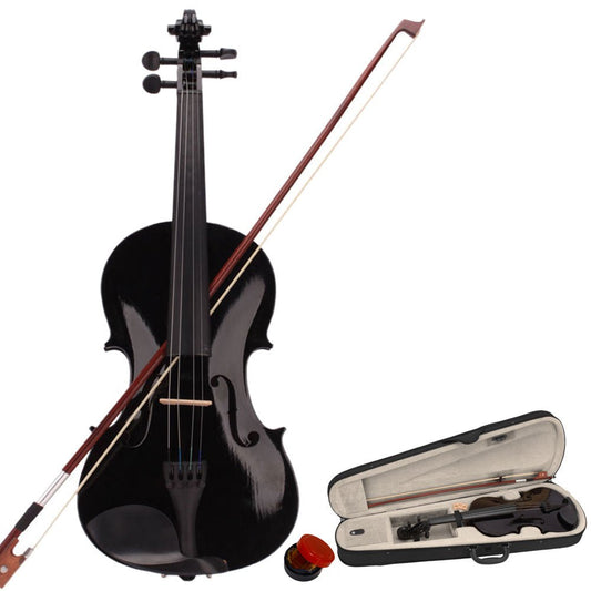 New 4/4 Acoustic Violin Case Bow Rosin Black - Rhythmic - Cadence