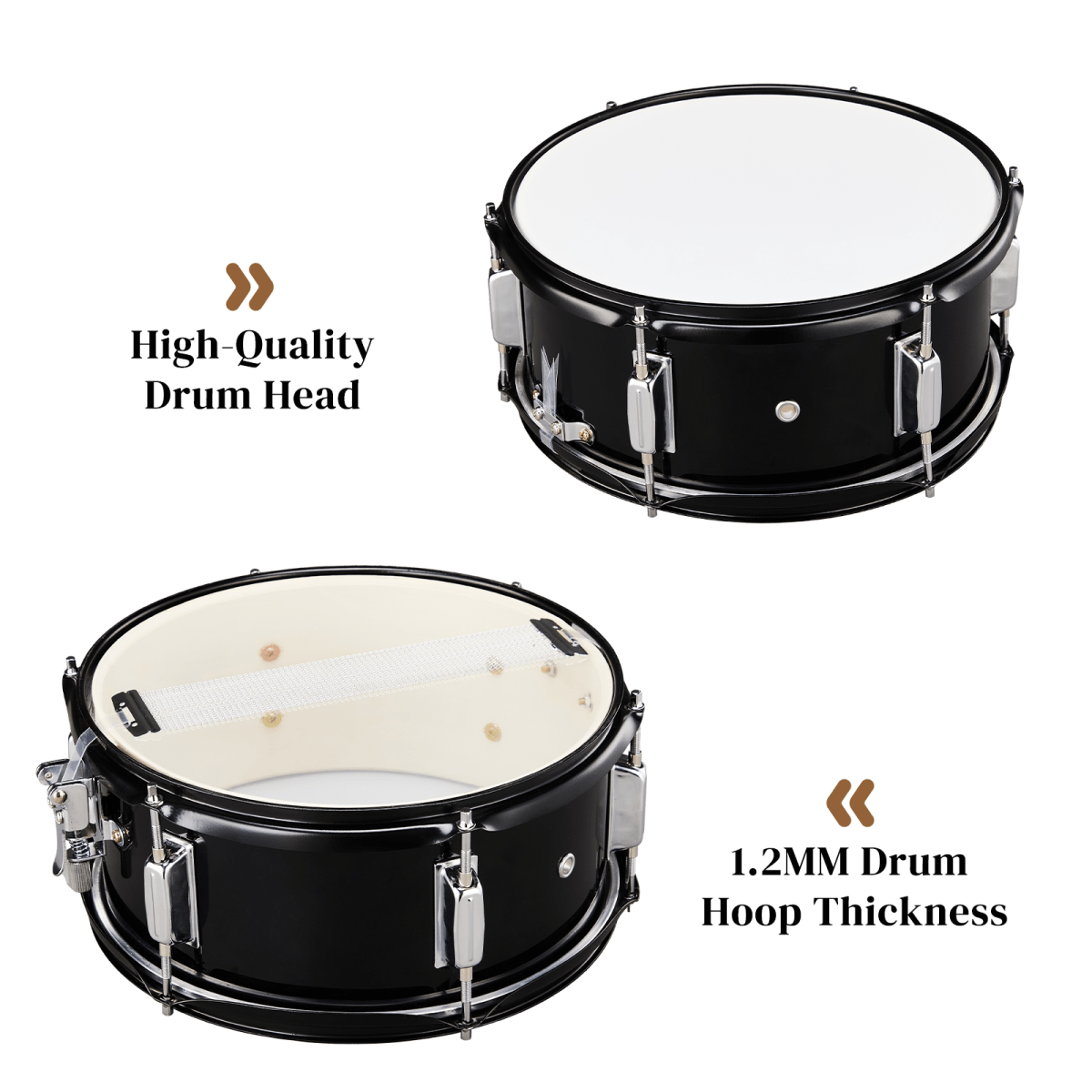 12 x 5.5 inches Professional Marching Snare Drum & Drum Stick & Strap & Wrench Kit Black - Rhythmic - Cadence