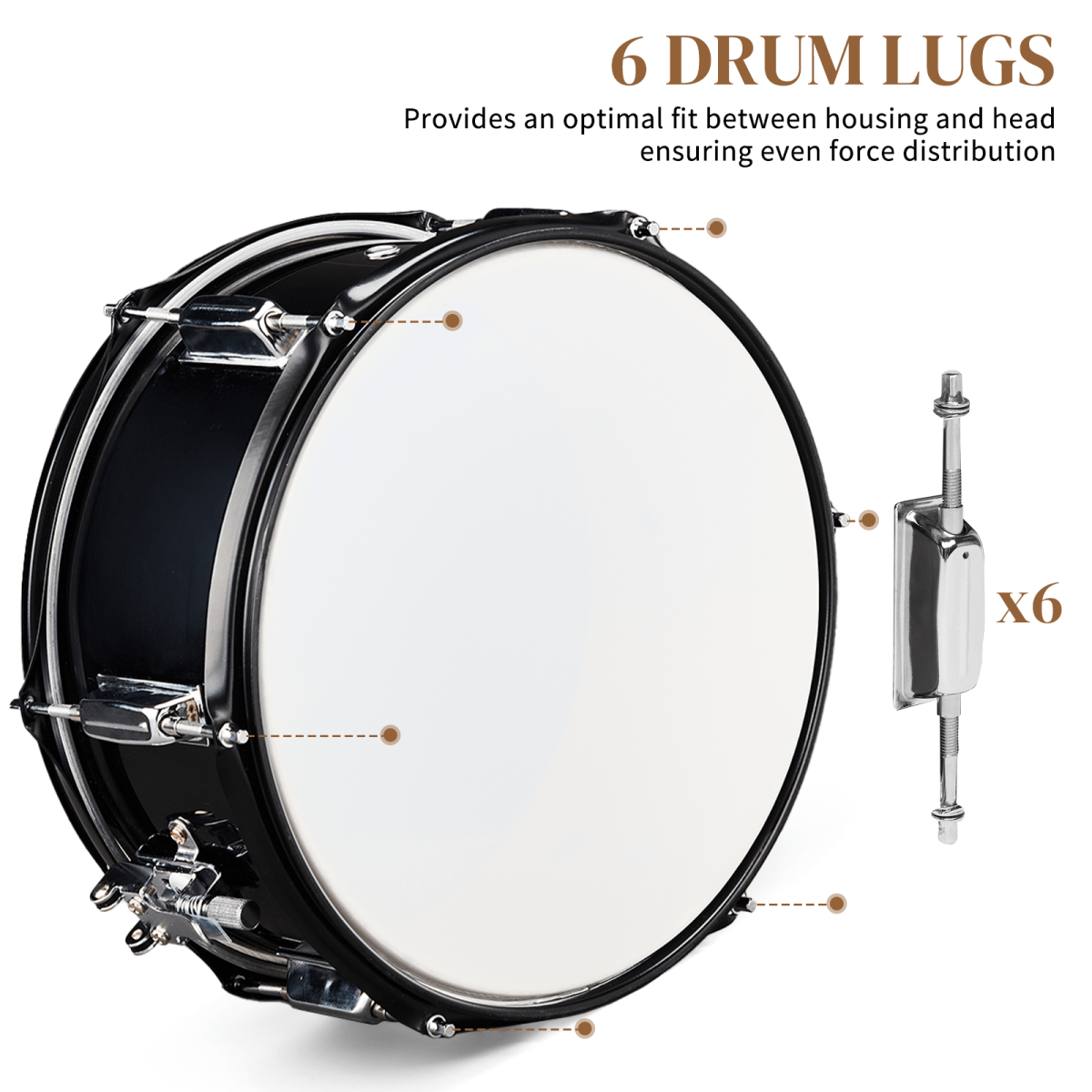 12 x 5.5 inches Professional Marching Snare Drum & Drum Stick & Strap & Wrench Kit Black - Rhythmic - Cadence