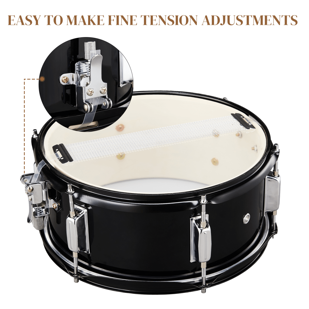 12 x 5.5 inches Professional Marching Snare Drum & Drum Stick & Strap & Wrench Kit Black - Rhythmic - Cadence