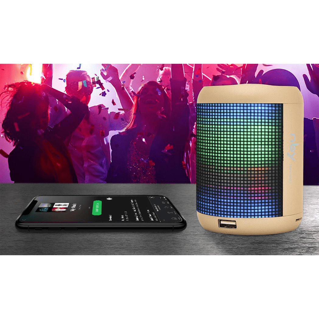 NBY Small Sound Activate LED Light Bluetooth Speaker And Dancing Fountain, Gold - Rhythmic - Cadence