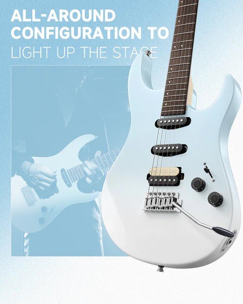 Donner DMT - 66 Electric Guitar with Ceramic Single - Coil - Blue White Gradient - Rhythmic - Cadence