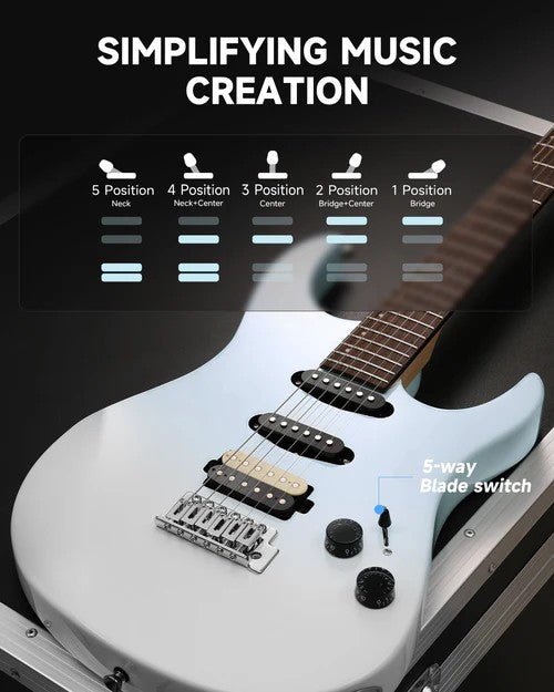 Donner DMT - 66 Electric Guitar with Ceramic Single - Coil - Blue White Gradient - Rhythmic - Cadence