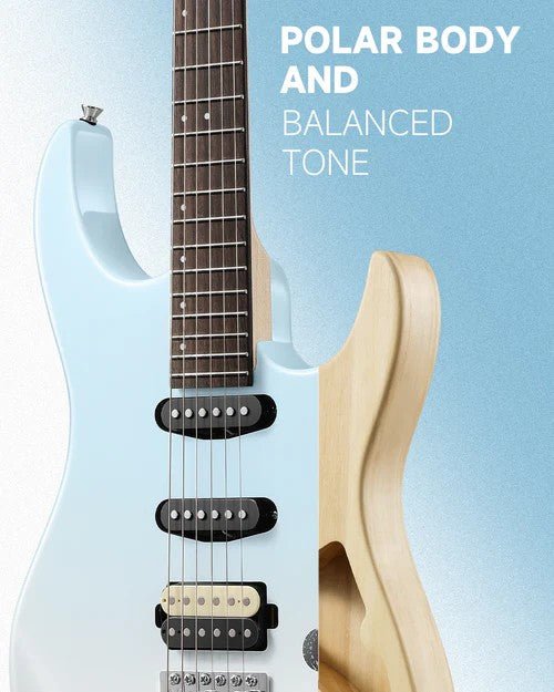 Donner DMT - 66 Electric Guitar with Ceramic Single - Coil - Blue White Gradient - Rhythmic - Cadence