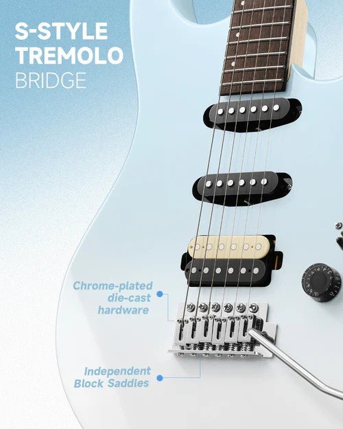 Donner DMT - 66 Electric Guitar with Ceramic Single - Coil - Blue White Gradient - Rhythmic - Cadence