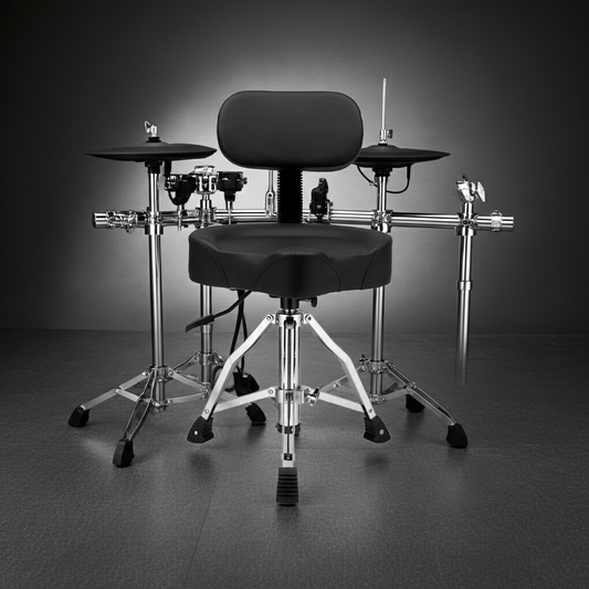 Drum Throne with Backrest, Hydraulic Drum Stool Adjustable Height, Heavy Duty Hydraulic Drum Seat Saddle Design for Drummers Black