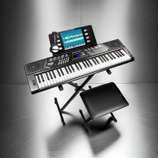 PDT RockJam 61-Key Keyboard Piano Kit with Pitch Bend, Bench, Stand, Headphones, Note Stickers & Lessons