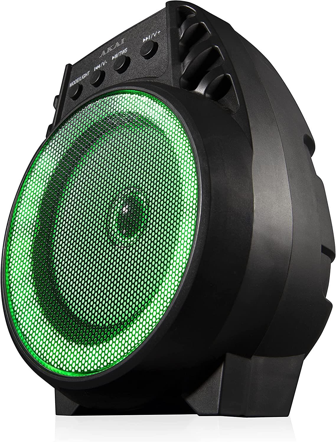 Akai A58168 Vibes 4 Inch LED Party Speaker, Bluetooth Connectivity, Wireless & Portable, 5W, Black - Rhythmic - Cadence
