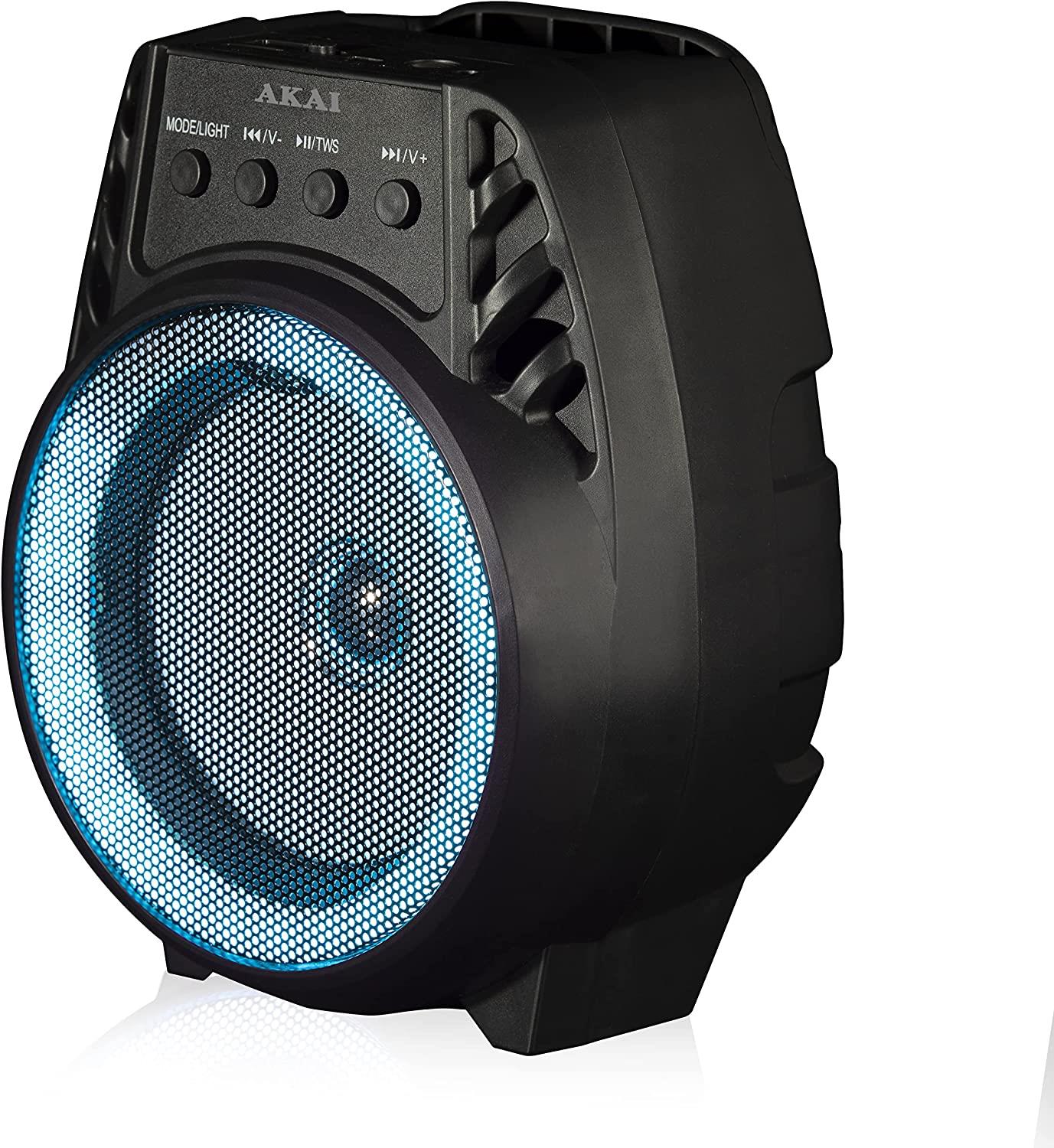 Akai A58168 Vibes 4 Inch LED Party Speaker, Bluetooth Connectivity, Wireless & Portable, 5W, Black - Rhythmic - Cadence