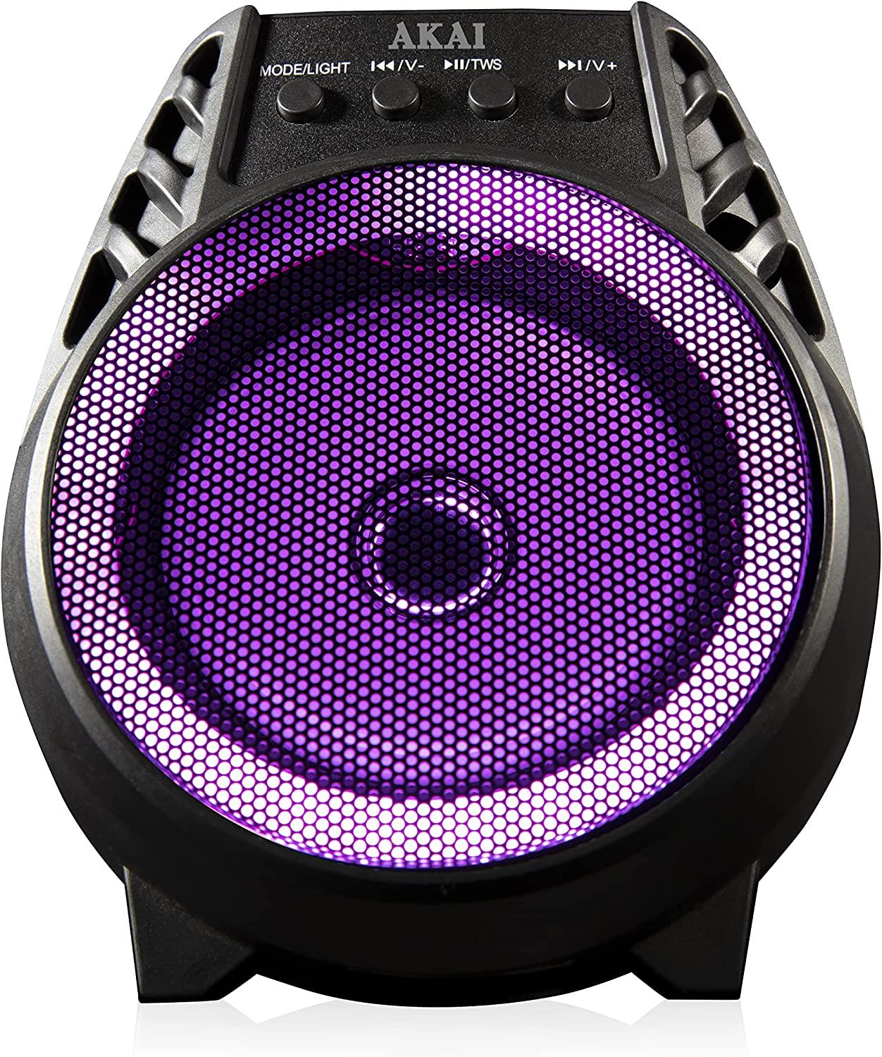 Akai A58168 Vibes 4 Inch LED Party Speaker, Bluetooth Connectivity, Wireless & Portable, 5W, Black - Rhythmic - Cadence
