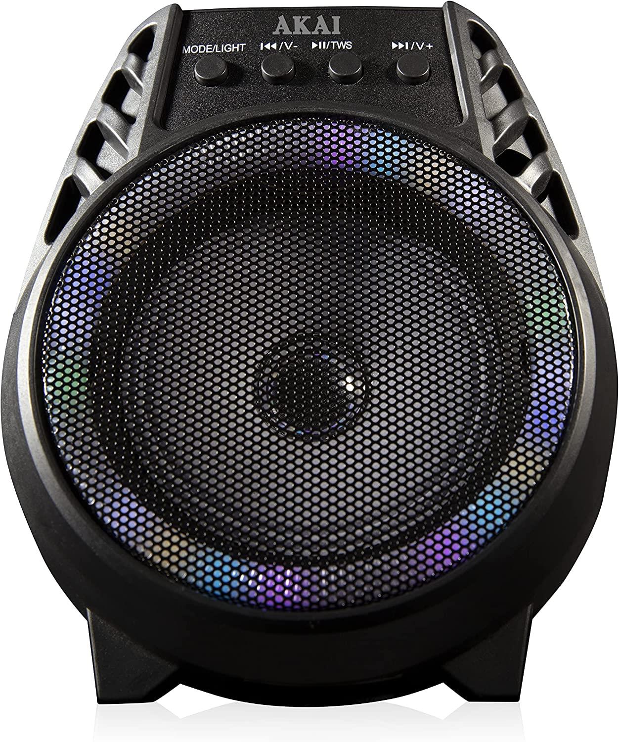 Akai A58168 Vibes 4 Inch LED Party Speaker, Bluetooth Connectivity, Wireless & Portable, 5W, Black - Rhythmic - Cadence