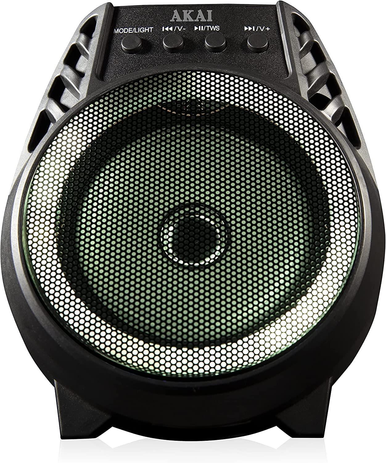 Akai A58168 Vibes 4 Inch LED Party Speaker, Bluetooth Connectivity, Wireless & Portable, 5W, Black - Rhythmic - Cadence