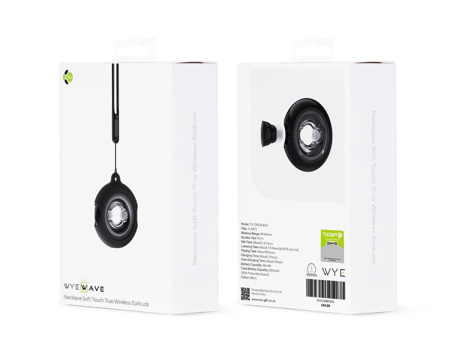 WYEWAVE High Quality Wireless Earbuds With Necklace Soft Touch True Wireless - Black - Rhythmic - Cadence
