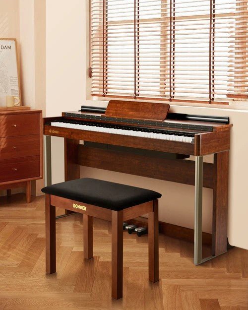 Donner DKB - 10 Keyboard Bench with Storage, Brown - Rhythmic - Cadence