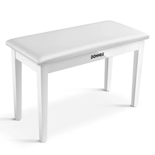 Donner Duet Piano Bench Stool with Storage White and Padded Cushion - Rhythmic - Cadence