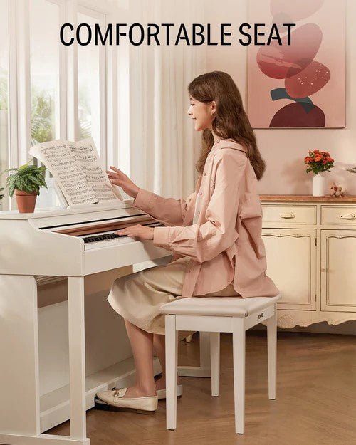 Donner Duet Piano Bench Stool with Storage White and Padded Cushion - Rhythmic - Cadence