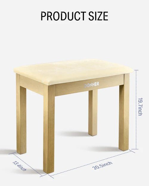 Donner Light Wood Colour Piano Bench with High - Density Suede Cushion - Rhythmic - Cadence