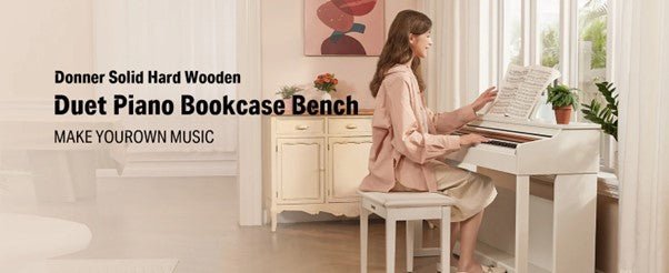 Donner Duet Piano Bench Stool with Storage White and Padded Cushion - Rhythmic - Cadence