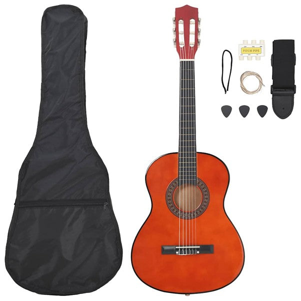 vidaXL 8 Piece Classical Guitar Beginner Set 1/2- 34" - Dark Brown