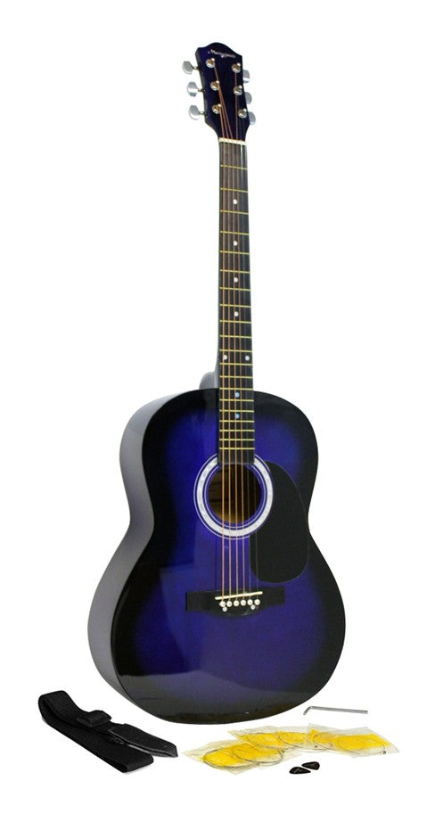 PDT Martin Smith Full-Size Acoustic Guitar Pack with Strings, Plectrums, Strap & Lessons - Blue