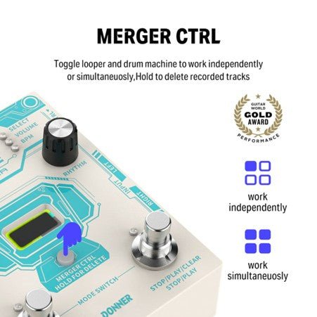 Donner Circle Looper Guitar Effect with Time Display and Drum Machine - Rhythmic - Cadence