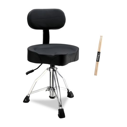 Drum Throne with Backrest, Hydraulic Drum Stool Adjustable Height, Heavy Duty Hydraulic Drum Seat Saddle Design for Drummers Black - Rhythmic - Cadence