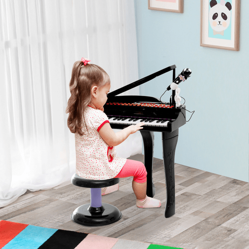 37 Key Musical Mini Piano Electrionic Keyboard Microphone Stool Black - Rhythmic - Cadence