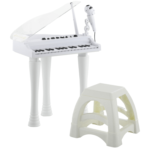 AIYAPLAY 32 Keys Kids Piano Keyboard with Stool, Lights, Microphone, White - Rhythmic - Cadence