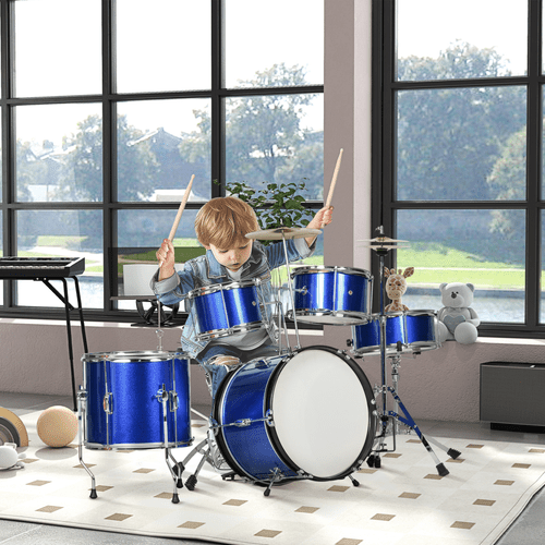 AIYAPLAY 11 Piece Junior Drum Set for Kids with Stool, Drumsticks, Blue - Rhythmic - Cadence