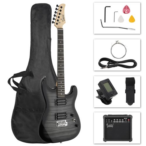 GST Stylish H - H Pickup Tiger Stripe Electric Guitar Kit with 20W AMP Bag Guitar Strap Black - Rhythmic - Cadence
