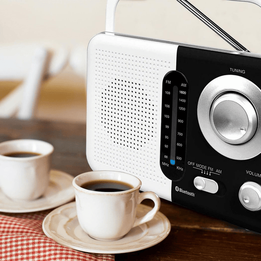 Soundz SZ412 AM/FM Bluetooth Radio with USB Port And SD Card Slot, Black/White - Rhythmic - Cadence