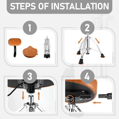 Drum Throne with Backrest, Hydraulic Drum Stool Adjustable Height, Heavy Duty Hydraulic Drum Seat Saddle Design for Drummers Brown - Rhythmic - Cadence