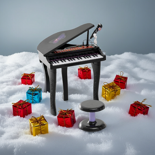 37 Key Musical Mini Piano Electronic Keyboard Microphone Stool Black