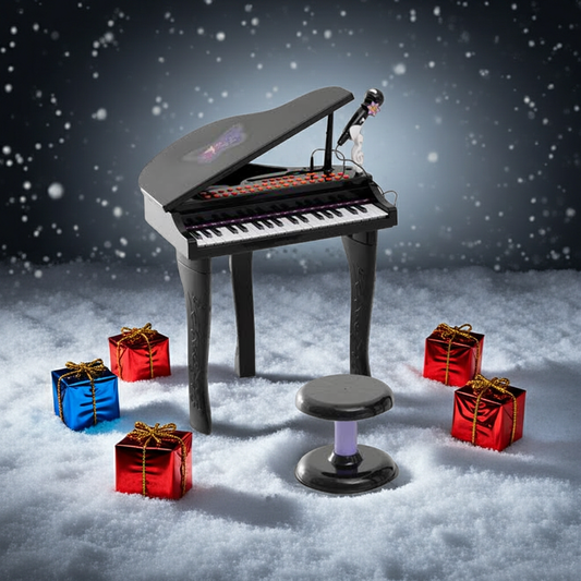 37 Key Musical Mini Piano Electronic Keyboard Microphone Stool Black