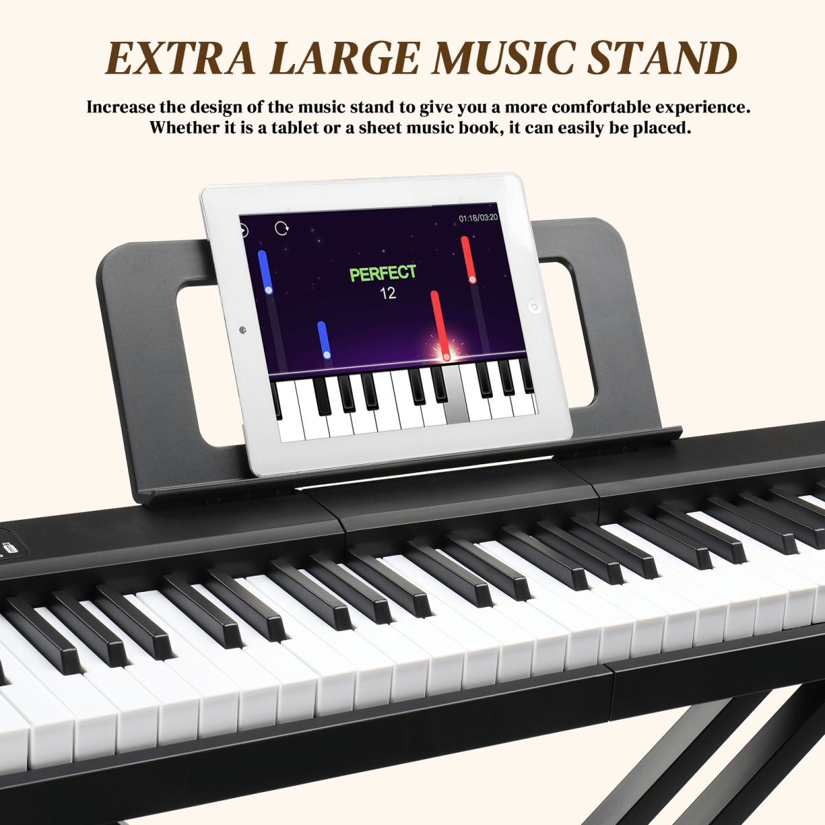 GPP - 101 88 Key Full Size Semi - Weighted Standard Keyboards Digital Piano with MIDI Bluetooth, Headphone for Piano Lover Black color - Rhythmic - Cadence