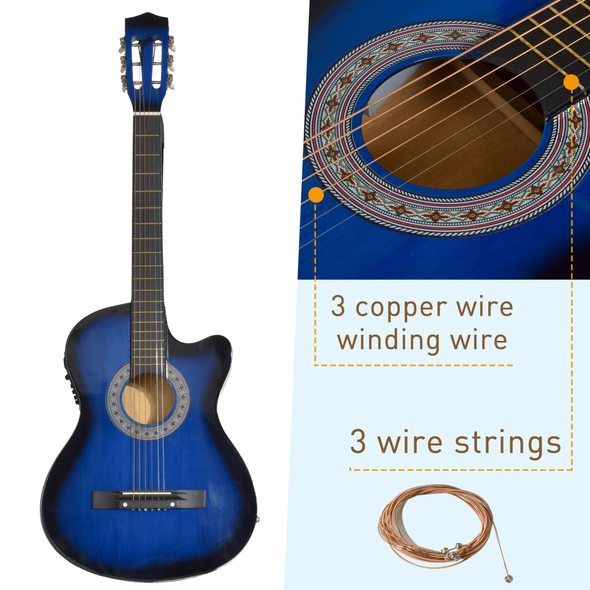HOMCOM Beginner Acoustic Electric Cutaway Guitar Kids Guitar and Junior Guitar - Rhythmic - Cadence