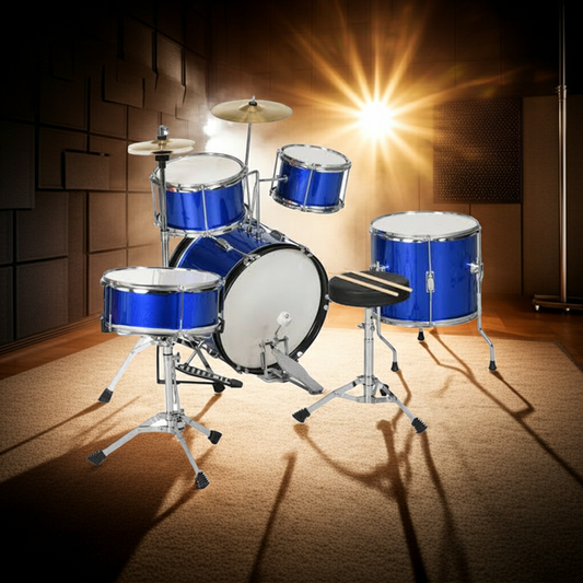 AIYAPLAY 11 Piece Junior Drum Set for Kids with Stool, Drumsticks, Blue
