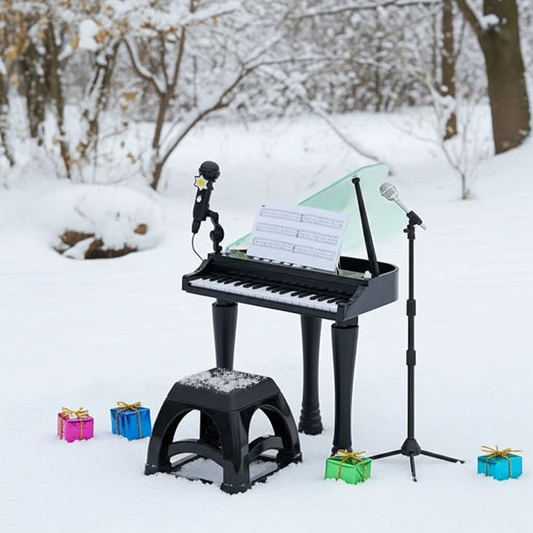 AIYAPLAY 32 Keys Kids Piano Keyboard with Stool, Lights, Microphone, Black