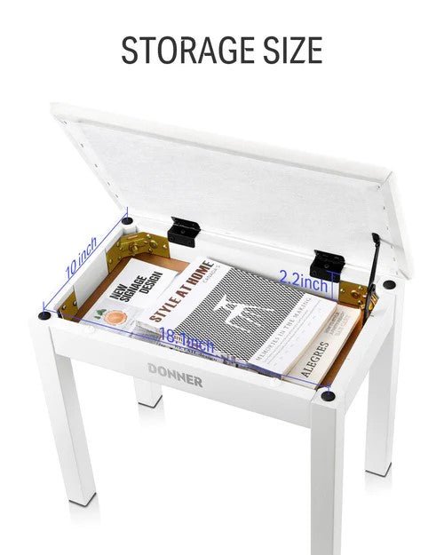 Donner DKB - 10 Piano Bench with Storage White - Rhythmic - Cadence