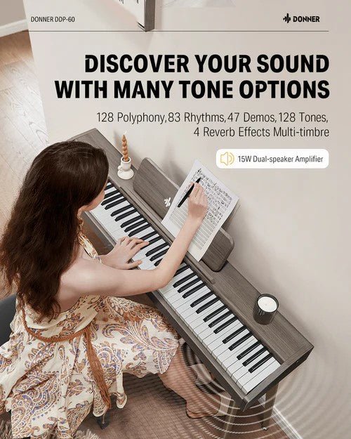 Donner DDP - 60 88 - Key Semi - Weighted Upright Keyboard Piano Grey - Rhythmic - Cadence