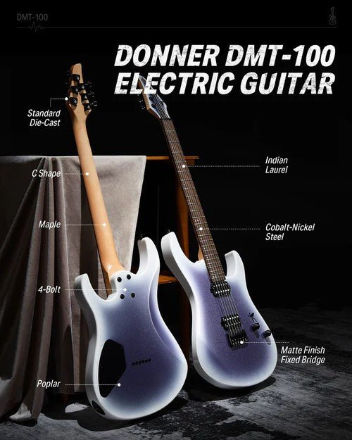 Donner DMT - 100 39 Inch Solid Body Metal Rock Electric Guitar Beginner Kit - Rhythmic - Cadence