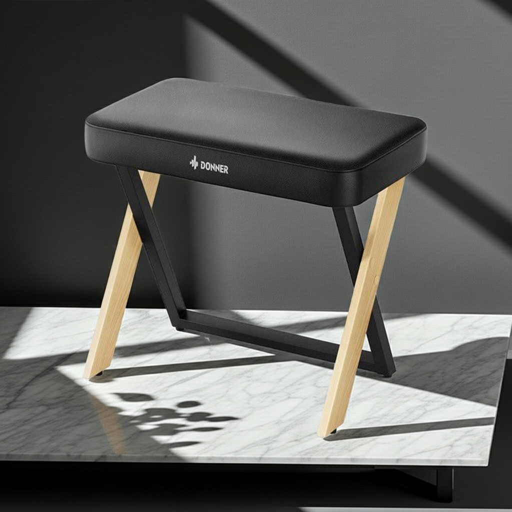 Donner DKB-300 Home Style Thick Padded Piano Bench, Light Wood Colour