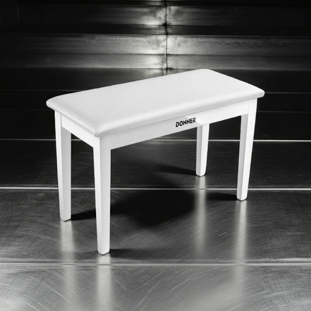 Donner Duet Piano Bench Stool with Storage White and Padded Cushion