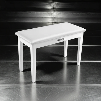 Donner Duet Piano Bench Stool with Storage White and Padded Cushion