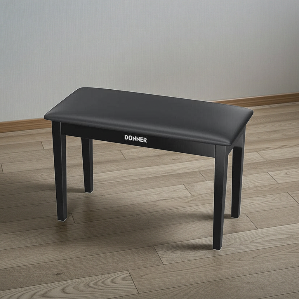 Donner Duet Piano Bench with Storage, Solid Wooden Keyboard Bench Piano Bookcase Stool Padded Cushion, Black