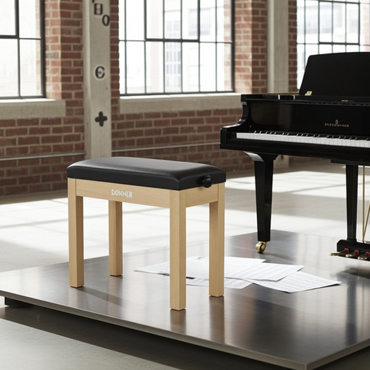 Donner Light Wood Colour Piano Bench with High-Density Suede Cushion