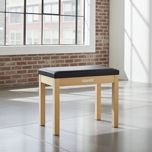 Donner Light Wood Colour Piano Bench with High-Density Suede Cushion