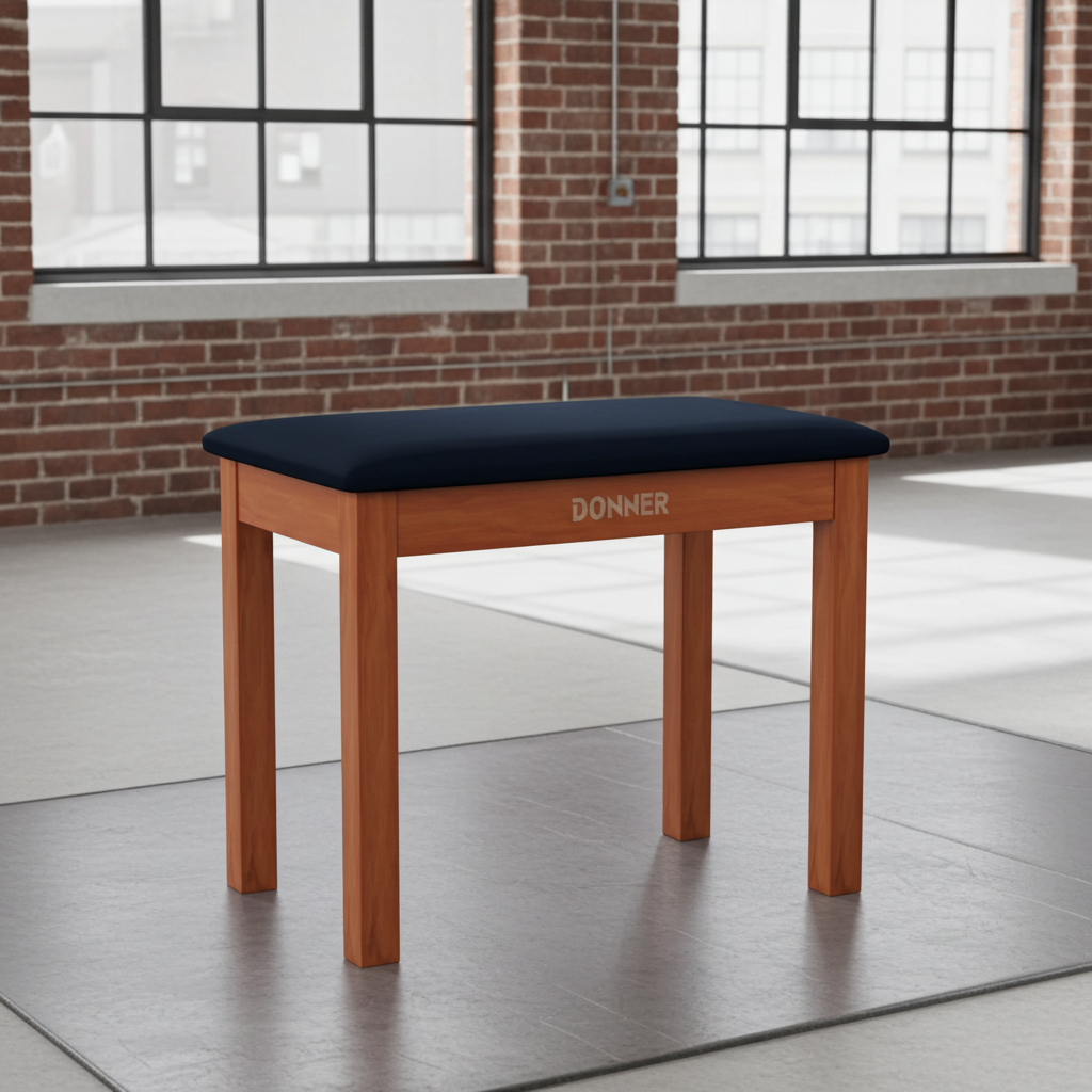 Donner Piano Bench with Storage, Solid Wood Keyboard Bench Piano Bookcase Stool Chair Seat with High-Density Suede Cushion, Wood Finish