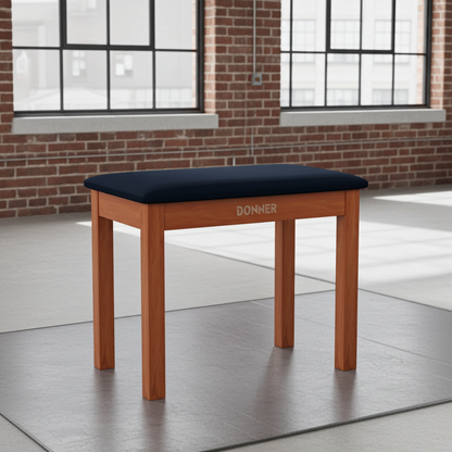 Donner Piano Bench with Storage, Solid Wood Keyboard Bench Piano Bookcase Stool Chair Seat with High-Density Suede Cushion, Wood Finish