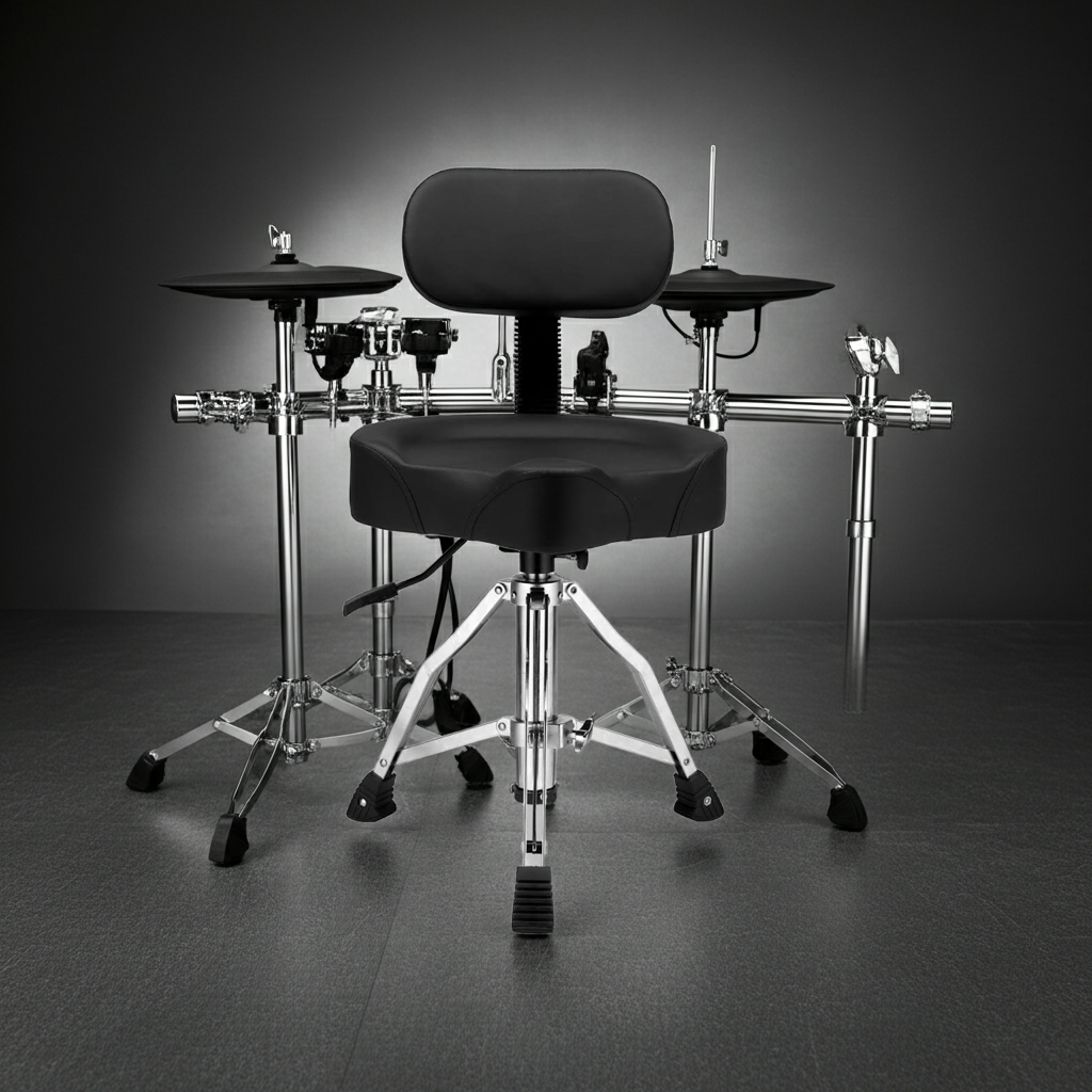 Drum Throne with Backrest, Hydraulic Drum Stool Adjustable Height, Heavy Duty Hydraulic Drum Seat Saddle Design for Drummers Black